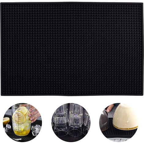 Tapis de Bar ,45 30 cm Tapis égouttoir Vaisselle Silicone Noir pour Les Comptoirs De Restaurant De Cuisine De Bar à Café (1/5)