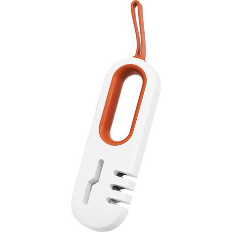 Affûteur de couteaux de cuisine 4 en 1 antidérapant, outil d'affûtage manuel et économique pour couteaux et ciseaux, avec bande de crochet, blanc et orange. (1/5)