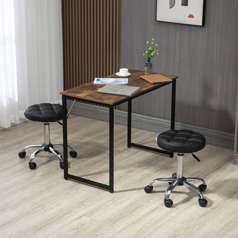 Lot de 2 tabourets à roulettes Ø35.5x48-63 cm noir en similicuir avec hauteur réglable et rotation 360° (1/5)