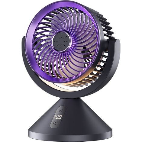 Ventilateur de bureau rechargeable USB avec veilleuse LED et diffuseur d'air intégré, idéal pour le camping, les dortoirs (1/5)