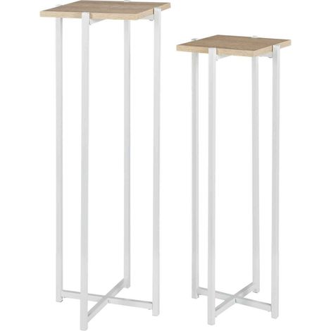 Lot de 2 Sellettes - HOME DECO FACTORY - Loka - Bois et Métal - Blanc et Marron (1/5)