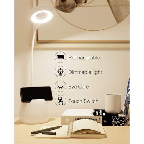 Lampe De Bureau - LED Dimmable 3 Niveaux - Col De Cygne Flexible - Contrôle Tactile - USB Rechargeable - Protection Des Yeux - 1 Pièce (1/5)