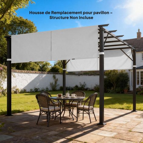 Set di 2 teli di ricambio retrattili per pergola, 4,9 x 1,2 m, per pergola 3 x 3 m, in poliestere con protezione UV, grigio chiaro.