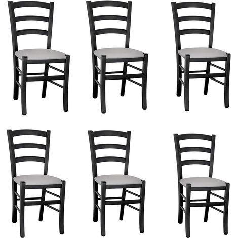 Sillas de comedor venecia madera negra con asiento acolchado gris claro x6 (1/5)