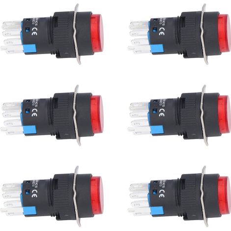 25 Stück Momentan-Drucktaster, selbstverriegelnd, 8-polig, rund, mit Leuchte, 24 V, BEMLA1622DSY, 16 mm (rot) (1/5)