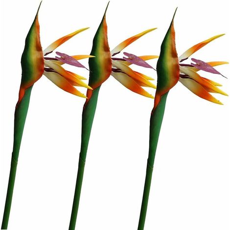 Lot de 3 grands oiseaux de paradis artificiels pour la maison ou le bureau 81 cm couleur coucher de soleil (1/5)