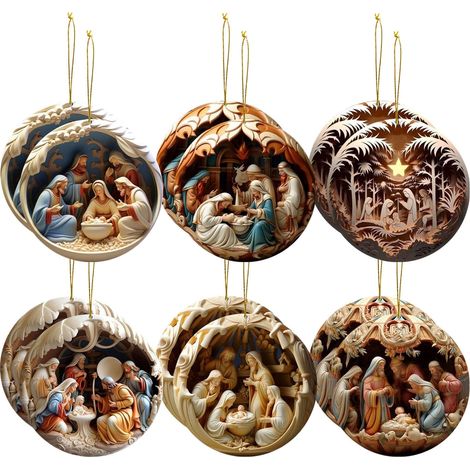 Ornement De Scene De Nativite - En Bois Naturel - Pour Arbre De Noel - 12 Pieces (1/5)