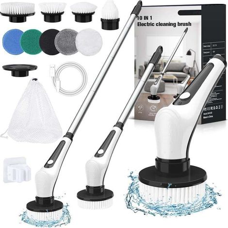 10 in 1 Long Handle Electric Cleaning Brush IPX8 Waterproof Cordless Power Scrubber for Kitchen Bathroom (1/5)
