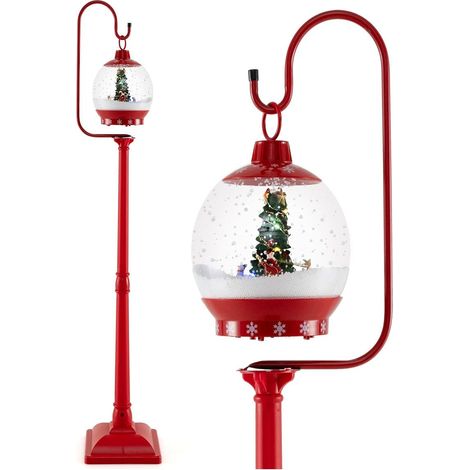 Lámpara de pie musical navideña de 32 x 32 x 173 cm con farol de bola de nieve activado por sonido estilo tradicional plástico rojo 200012290