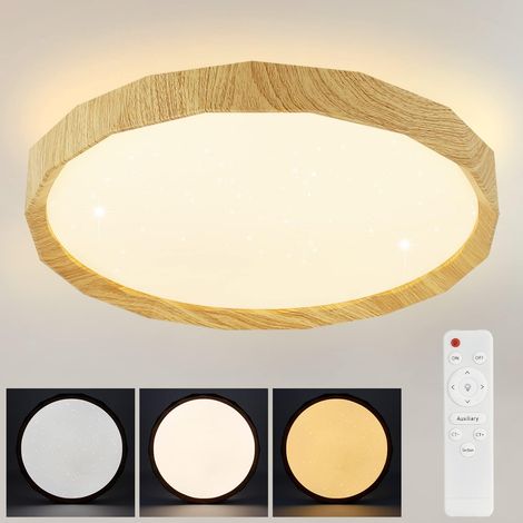 ZMH Plafonnier LED Salon - 43W Chambre à coucher Plafonnier Ø40cm Dimmable avec télécommande Lampe de salon Rond aspect bois pour couloir cuisine