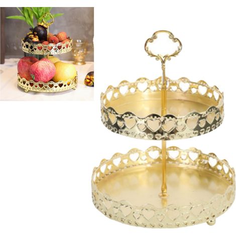 Doppelstöckige Tortenplatte, dekorativer Dessertteller aus Kupfer und Gold, hohler herzförmiger Hochzeitsteller (1/5)