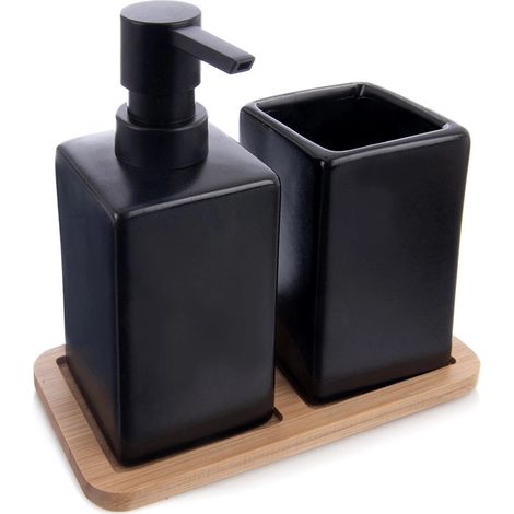 Badezimmer-Accessoire-Set, Schwarzer Dolomit, 3-teilig