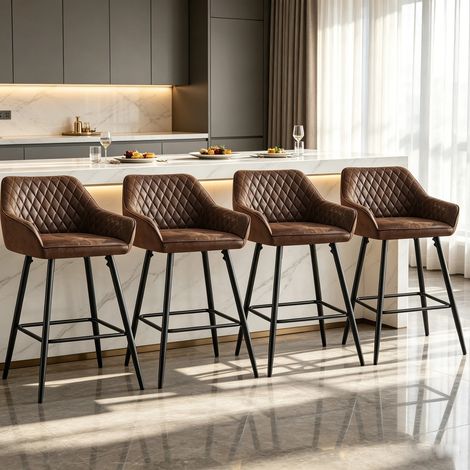 AINPECCA 2X Velvet Barstools Fabric Upholstered seat with Backrest Armrest Black Metal Legs Kitchen Breakfast Counter Chairs Green