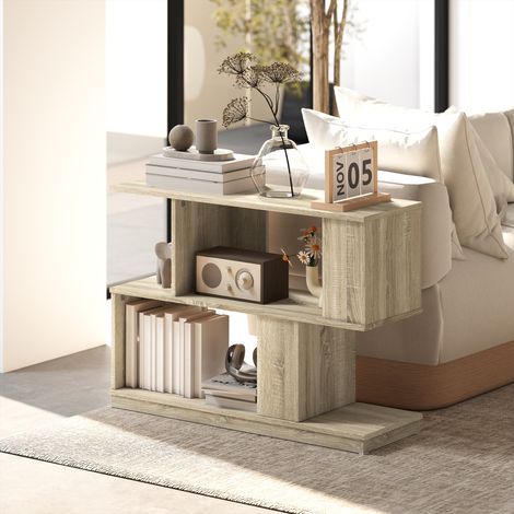 Table Basse Moderne en S avec 3 Étagères pour Séjour et Salon, 90x30x61 cm, Bois (1/5)