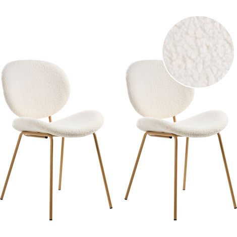 Conjunto de 2 sillas bouclé patas hierro imitación madera tapas sin reposabrazos diseño retro asientos comedor blanco Luana