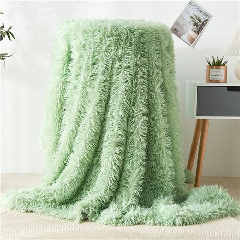 Couverture 160x200 cm, Plaid Polaire Super Douce et Duveteux, Fausse Fourrure Haute Qualité, Chaude et Confortable, Canape, Couvre-Lits, Fruit vert