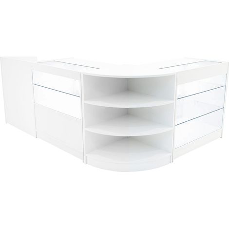 Comptoirs de Vente en MDF Blanc à LED Blancs Ensemble Theia LM60 TB60 K900 C900 3 Unités de Rangement Étagères Internes Portes Coulissantes Verouillables Réception Bureau Vêtements [Clés INCLUS] (1/5)