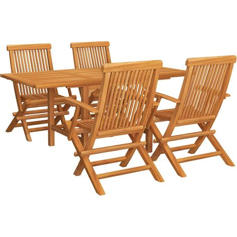 Maison Exclusive - 5-tlg. Garten-Essgruppe Massivholz Teak (1/5)
