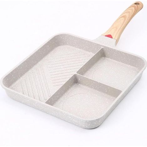 Padella, cuociuova, rotonda, per friggere uova, bistecca, padella per la colazione, padella, padella per la colazione, padella con divisori, teglia multifunzionale che può cuocere più alimenti contemp