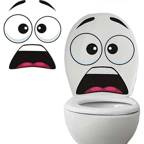 Autocollant WC visage surpris, autocollant salle de bain humoristique, autocollant siège de toilette en vinyle (1/5)