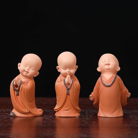 Set de 3 Figurines de Petits Moines en Résine, Décoration Zen Chinoise pour Bureau et Maison, 13×8×9cm (1/2)