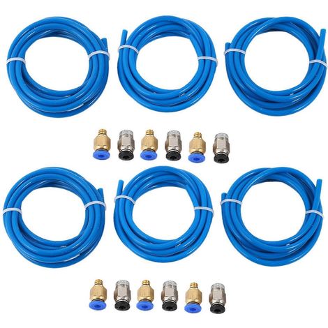 6x PTFE-Schlauch, blauer PTFE-Schlauch (1,5 Meter) mit 6 Stück PC4-M6-Anschlüssen und 6 Stück PC4-M10-Schlauchverschraubungen