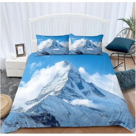 Housse de Couette 200x200 cm Paysage Montagne Bleu Parure de Lit 3D Imprimée Polyester Coton Housse Couette 2 Taie d'oreiller - Z0F (1/4)