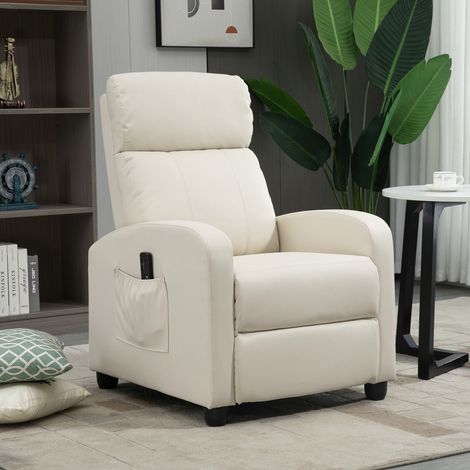 Fauteuil de massage relaxant avec 8 modes et 5 intensités - cuir 68x88x98 cm - fauteuil inclinable avec repose-pieds et télécommande - crème (1/4)