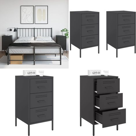 Nachttische 2 Stk. Schwarz 36x39x68 cm Stahl - Industrielles Design - Nachttisch - Schreibtischlampe - Regal - Wohnzimmerschmuck - Home & Living