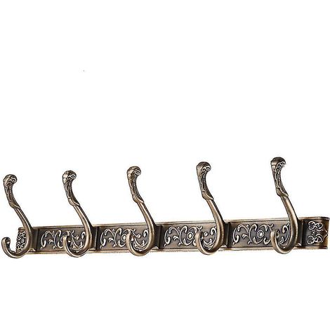 Porte-manteau mural vintage à 5 crochets, avec 5 volutes, pour la cuisine, la chambre ou la salle de bain (bronze) (1/4)