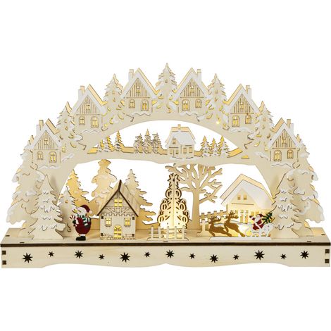 3D-Lichterbogen LED Deko Holz Santa & Schlitten 45 cm warmweiß Lichterbogen