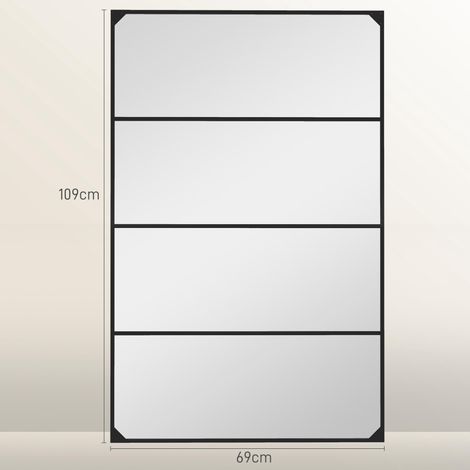 Miroir mural verrière rectangulaire style industriel, horizontal ou vertical avec 4 crochets, en métal noir 109 x 69 cm (1/5)