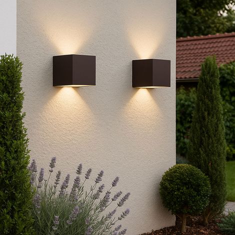 Außenleuchte Fassadenlampe Wandlampe rost Balkonleuchte Up Down Wandleuchte, LED 2x 3 Watt 2x 290Lm warmweiß, LxBxH 10x10x10 cm, 2er Set