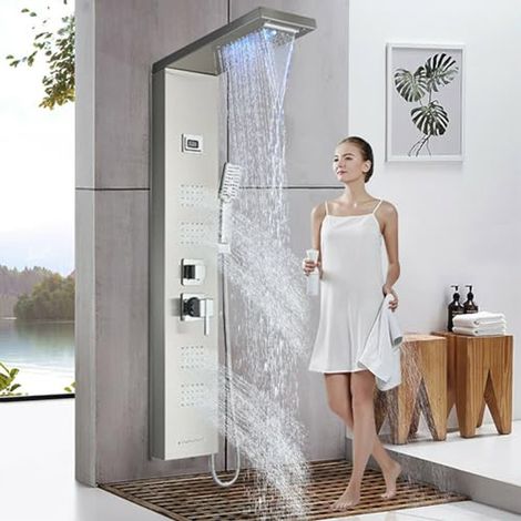 Sistemi di colonne doccia a LED BOMCLAP, sistemi doccia con getto massaggiante, soffioni doccia idroelettrici a LED con effetto pioggia e cascata (1/5)