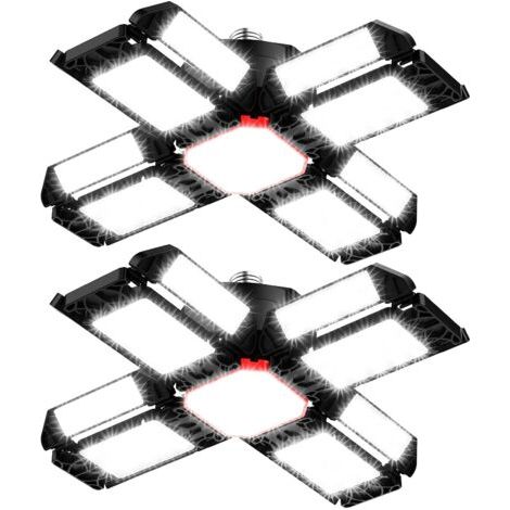 Pair - Plafonnier déformable 200W avec 12 panneaux réglables – 20 000 lumens – Température de couleur 6500K – Culot E26/E27 pour garage et atelier (1/5)