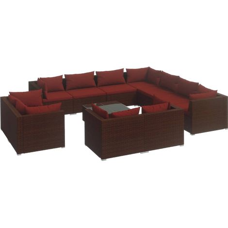12-tlg. Garten-Lounge-Set mit Kissen Braun Poly Rattan vidaXL (1/5)