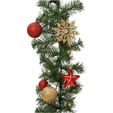 Ghirlanda Natalizia Decorazioni Rosso e Oro - con 30 Luci LED - 180 cm