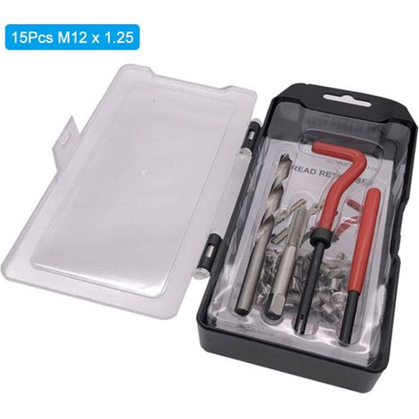 Kit de réparation de filetage M12 x 1,25 (15 pièces) compatible Helicoil pour filetages endommagés de 12 mm (1/5)