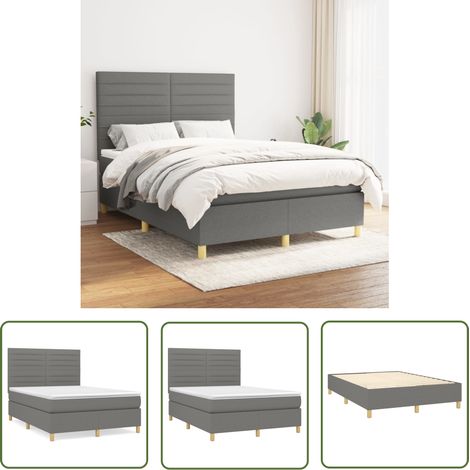 The Living Store Boxspringbett mit Matratze Dunkelgrau 140x190 cm Stoff - Boxspringbett - Doppelbett - Bettenrahmen - Matratze - Nachttisch (1/5)