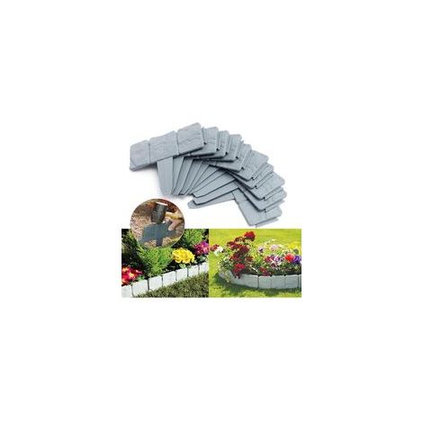 Lot de 10 bordures de jardin en plastique imitation pierre gris, bordure flexible pour pelouse, patio, paysage – Séparation facile et durable–