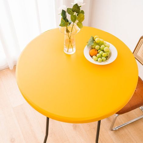 1 Funda redonda impermeable para mesas auxiliares de exterior – Mantel de vinilo para comer en la terraza – 60 cm – Amarillo brillante (1/5)