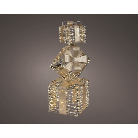 Pacco regalo micro LED in PET 25 x 25 x 73 cm oro Peraga Christmas