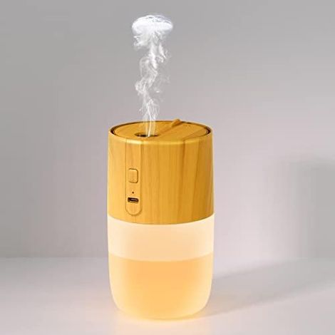 Mini Air Humidifier, 300ML Ultrasonic Humidifier Jellyfish Smoke Ring 2 Mode Adjustable and USB Chargeable with 7 Multicolor LEDs for Car, Travel, Bedroom (Wood) (1/5)