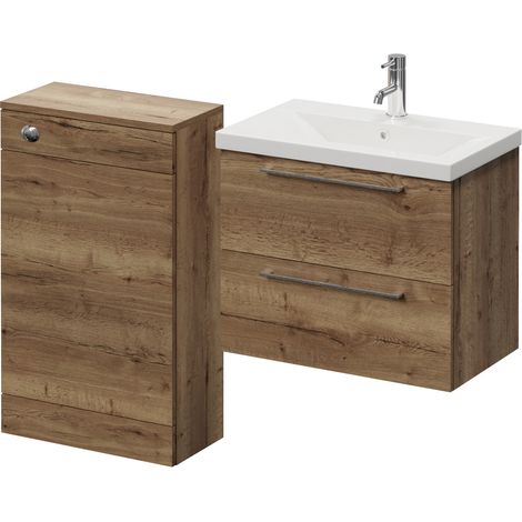 Napoli 390 Tobacco Oak 1100mm Wall Mounted 2 Drawer Vanity Unit and Toilet Suite with Glide Basin - 1100mm - Chrome 320mm HandleWithout Kingston Toilet Pan