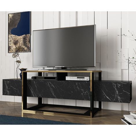 TV-Möbel Bianco Schwarzgold Melamin 160x49,8x46,1 cm