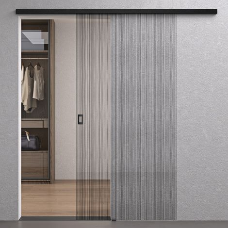 Mai & Mai Glasschiebetür komplettset softclose Zimmertür Matt Schwarz, BxH: 77,5x205cm 8mm ESG-Sicherheitsglas, Schiebetür Glas schwarz gebürstet mit Laufschiene aus Aluminium Muranino-001