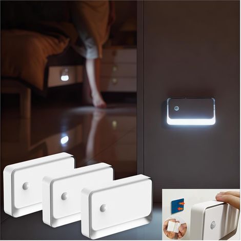 Motion-activated night light, set of 3, USB-C rechargeable, 6000K white light, adjustable brightness, ideal for stairs and hallways. (1/4)