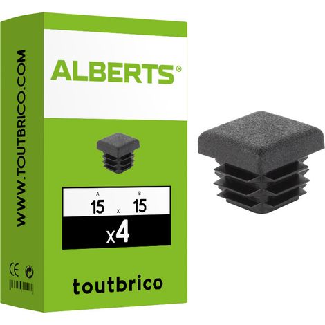 4 bouchons pour tube carré PVC noir 15 x 15mm - Alberts