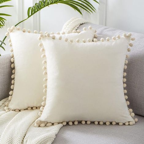 Housse de Coussin 45x45 Blanc Decoration Chambre Fille Lot de 2 Coussins et Accessoires Decoratifs pour Canapé Design Double Face de Couleur Uni (1/4)