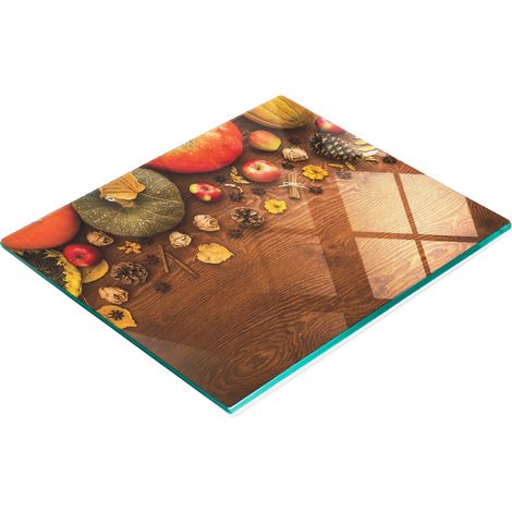 Tabla de cocina de vidrio templado con gr谩ficos decorativos de calabazas y manzanas, 60x52 cm. (1/5)